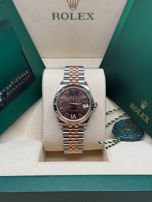 Rolex Datejust 31 2022 Chocolate Brown Roman Pave 6 Dial Two Tone Rose Gold