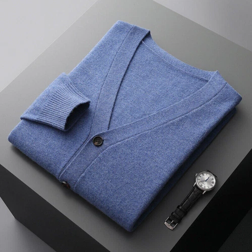 Cárdigan Para Hombres Cuello en V Tejido Lana Suéter Chaqueta Suelto Cachemira Prendas para el torso Otoño - Imagen 29 de 35