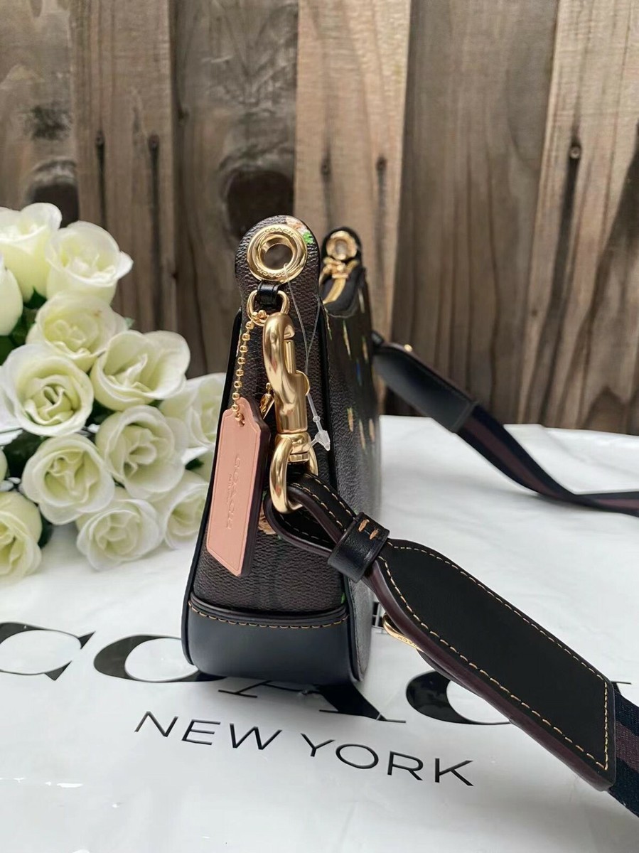 NWT Coach Jes Baguette In Signature Canvas With Mini Rose