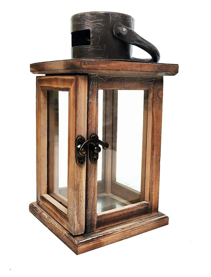 Candelabro linterna decorativa de madera rústica, tamaño 11 x 4,5 x 4,5 pulgadas Foto 4 de 4