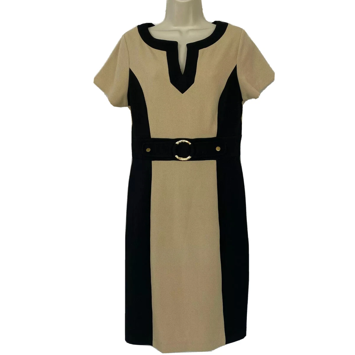 Dressbarn Sheath Dress 10 Knee Length Short Sleeve Career Black