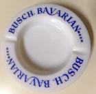 BUSCH BAVARIAN BEER WHITE MILK GLASS WITH BLUE PRINT VINTAGE ASHTRAY NEVER USED!