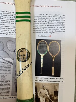 SUPER RARE VINTAGE OLYMPIC STAR BABE DIDRIKSON PICTURE WOOD TENNIS RACKET c1940