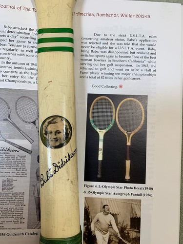 SUPER RARE VINTAGE OLYMPIC STAR BABE DIDRIKSON PICTURE WOOD TENNIS RACKET c1940 - Afbeelding 1 van 12