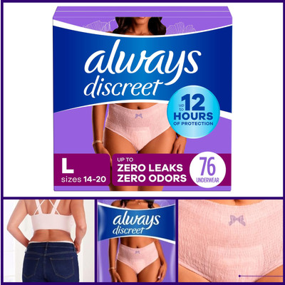 Always Discreet Incontinence Underwear for Women and Postpartum Underwea, 76 CT