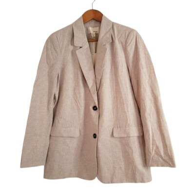 THE KORNER size S plaid Beige Jacket blazer longsleeves pocket front women's
