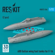 1:72 ResKit RSU72-0264 600 Gal Wing Fuel Tanks F-16 2pc 3D Print