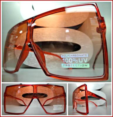 OVERSIZED VINTAGE RETRO SHIELD Style SUN GLASSES Large Square Red Frame & Lens