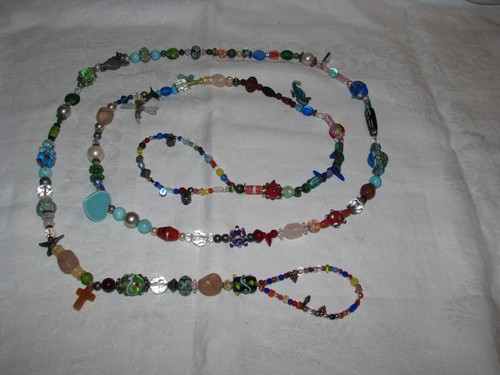 64" Strand Colorful Glass Beads & Metal Charms Double Looped Ends