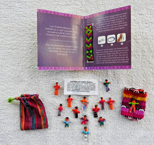13 Tiny Handmade Guatemala Worry Dolls w/ 2 Storage Bags Good Luck Bracelet