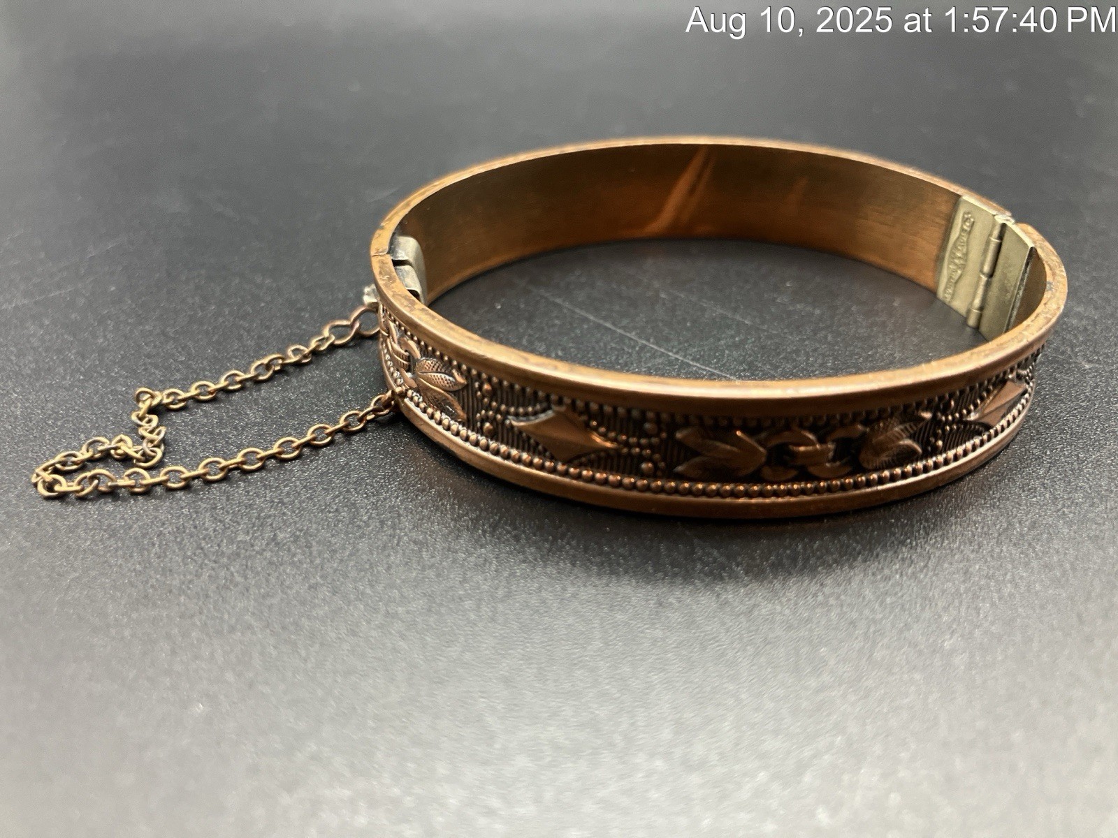 Whiting & Davis signed Solid Copper Embossed Bang… - image 4