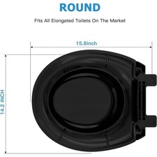 QEETEX ROUND TOILET SEAT FOR ADULT AND CHILD BUILT-IN POTTY TRAINING - BLACK
