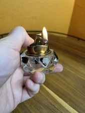 Vintage Cut Crystal Glass With Stone Chips Table Lighter