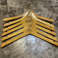 POLO Ralph Lauren LOT of 6  Brown Wooden Retail Store Curved Clothes Hangers