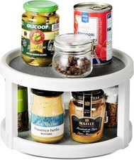 2 Tier Lazy Susan Turntable 360 Rotating Spice Spinner Rack 10 Inch White/Grey