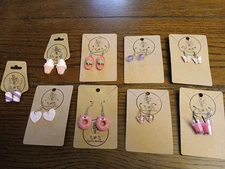 New Lot Of 9 Pair Cute Fun Pink Earrings For Kids, Teens, Young Adults