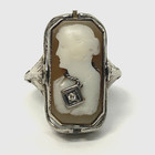 14k White Gold Diamond Revolving Bezel Black Onyx & Cameo Ring 4.4g Size 3.5 — photo 2