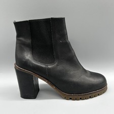Deena & Ozzy Ankle Boots Pull On Chelsea Brown Leather Block Heels Womens Uk 8