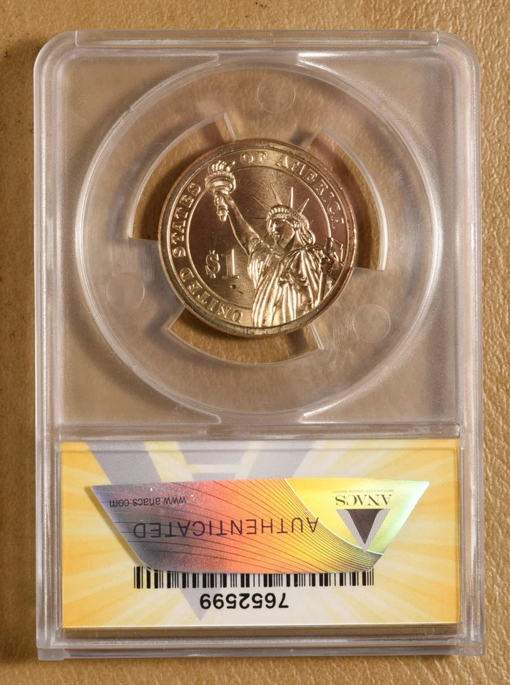 2007 John Adams Dollar Mint Error: Missing Edge Lettering ANACS MS66 - Image 2 of 2