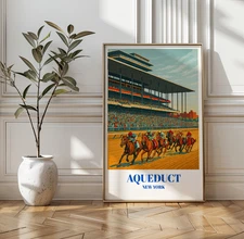 Vintage Style Aqueduct Horse Racing Poster Print | Retro Thoroughbred Track