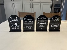 Cute  Humorous Wedding Bar Signs with Stands - 5"x7"  Bundle  Black Acrylic