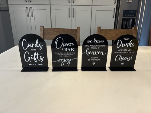 Cute & Humorous Wedding Bar Signs with Stands - 5"x7" | Bundle | Black Acrylic 