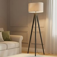 Lindby Stehlampe Dreibein Leinen, Holz Schwarz, Mit FußSchalter, Tripod Stehleuc
