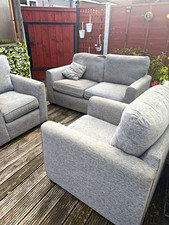 Alstons Jazz Grey Fabric 2 Seater Sofa + 2 Armchairs Track Arms Foam Fill