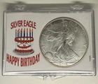 2002 American Silver Eagle 1 Troy oz .999 Silver Coin In a Happy Birthday Case
