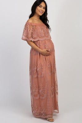 pink blush maternity off the shoulder dress PinkBlush Petite Pink Solid Off Shoulder Maternity Maxi Dress XL