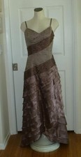 MACIS Vtg 90s Mauve Silk Fit Lace  Flared X-Tiered Ruffle Formal Gown 12 M L T