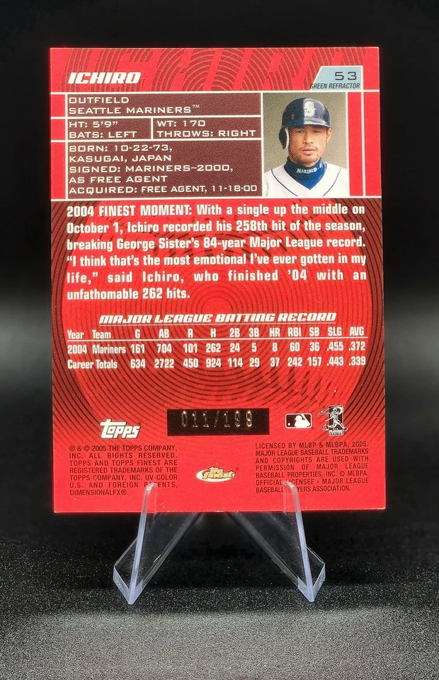 Ichiro Suzuki - 2005 Topps Finest Baseball #53 Green Refractor /199 MT Mariners - Image 2 of 2