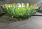 Vintage Green Carnival Iridescent Glass Indiana Harvest Grape Footed Bowl 12”