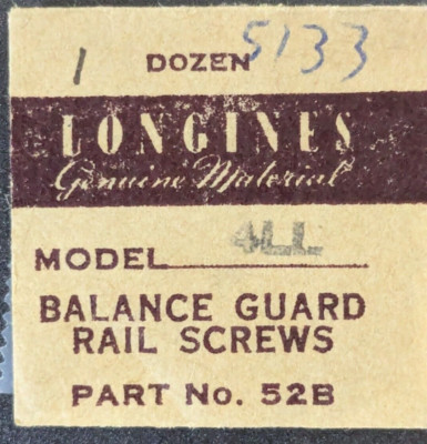 Pack of 2 NOS Genuine Longines Cal. 4LL Balance Guard Rail Screws Part #52B 5133