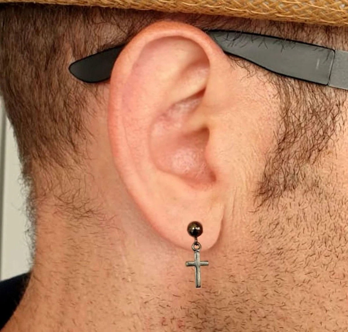 Hanging cross hotsell earring men