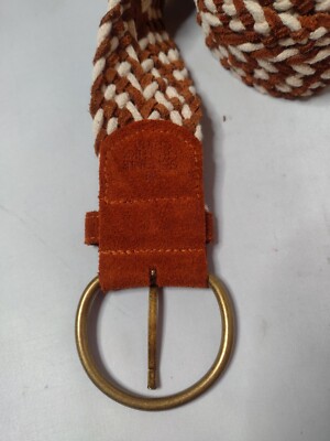 braided woven leather and rope belt Vintage Braided Navy Rope Belt / Leather Buckle / Skinny 1  main image 3