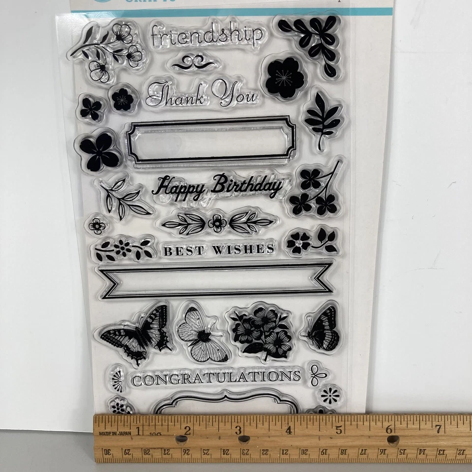 Conjunto de estampillas transparentes artesanales de Martha Stewart amistad gracias cumpleaños mejores deseos Foto 4 de 4
