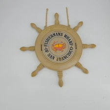 Vtg Shaving Mirror Fishermans Wheel Nautical Decor Wharf of San Francisco 12 in