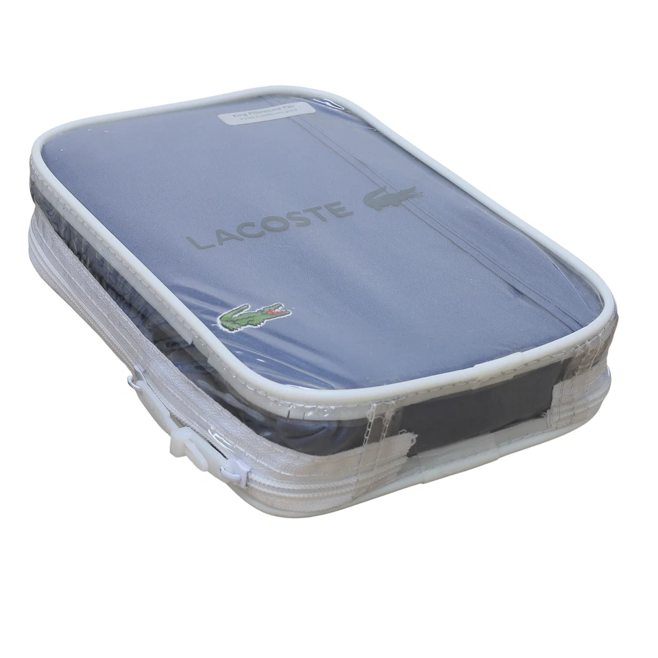 Lacoste 100% Cotton Percale Solid King Pillowcase Pair Vintage Indigo - Image 3 of 4