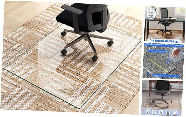 Tempered Glass Chair Mat for Carpet or Hardwood Floors - Clear Office Mat