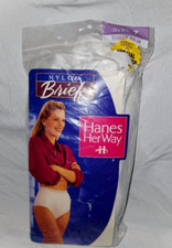 NEW NOS Hanes sz 7 VTG 3 Panties Brief Satin Nylon Side Tag White Lace top