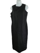 Talbots Dress Womens Size 8 Petite Black Sleeveless Irish Linen Minimalist Midi