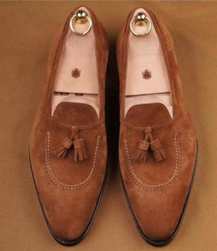 Men Tan Suede Leather Handmade Pointed 