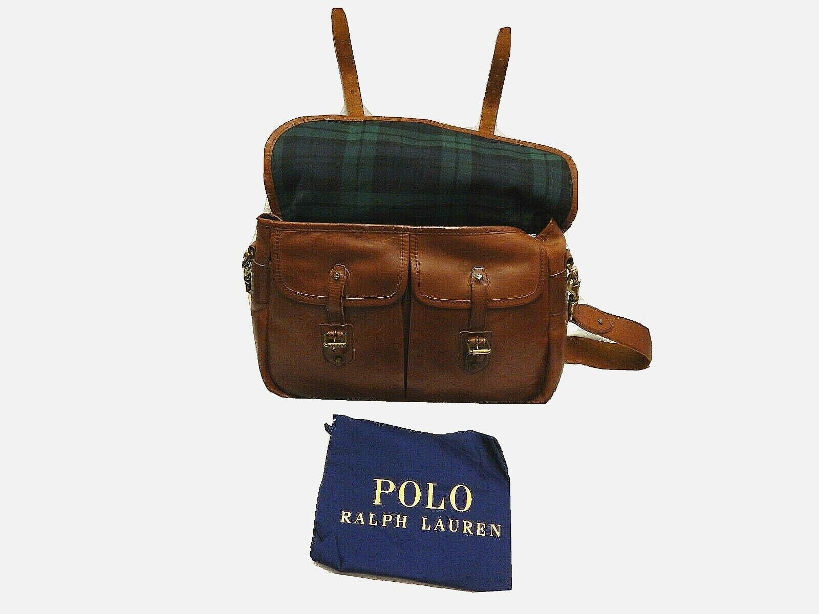 NEW Ralph Lauren Brown Leather Briefcase Front Pockets