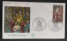 ENVELOPPE PREMIER JOUR TIMBRE N° 1496 CLOVIS OBLITÉRÉ REIMS 1966