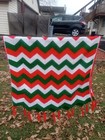 Crocheted Chevron Red White Green Afghan Throw Blanket  Handmade 40"x70" Vintage