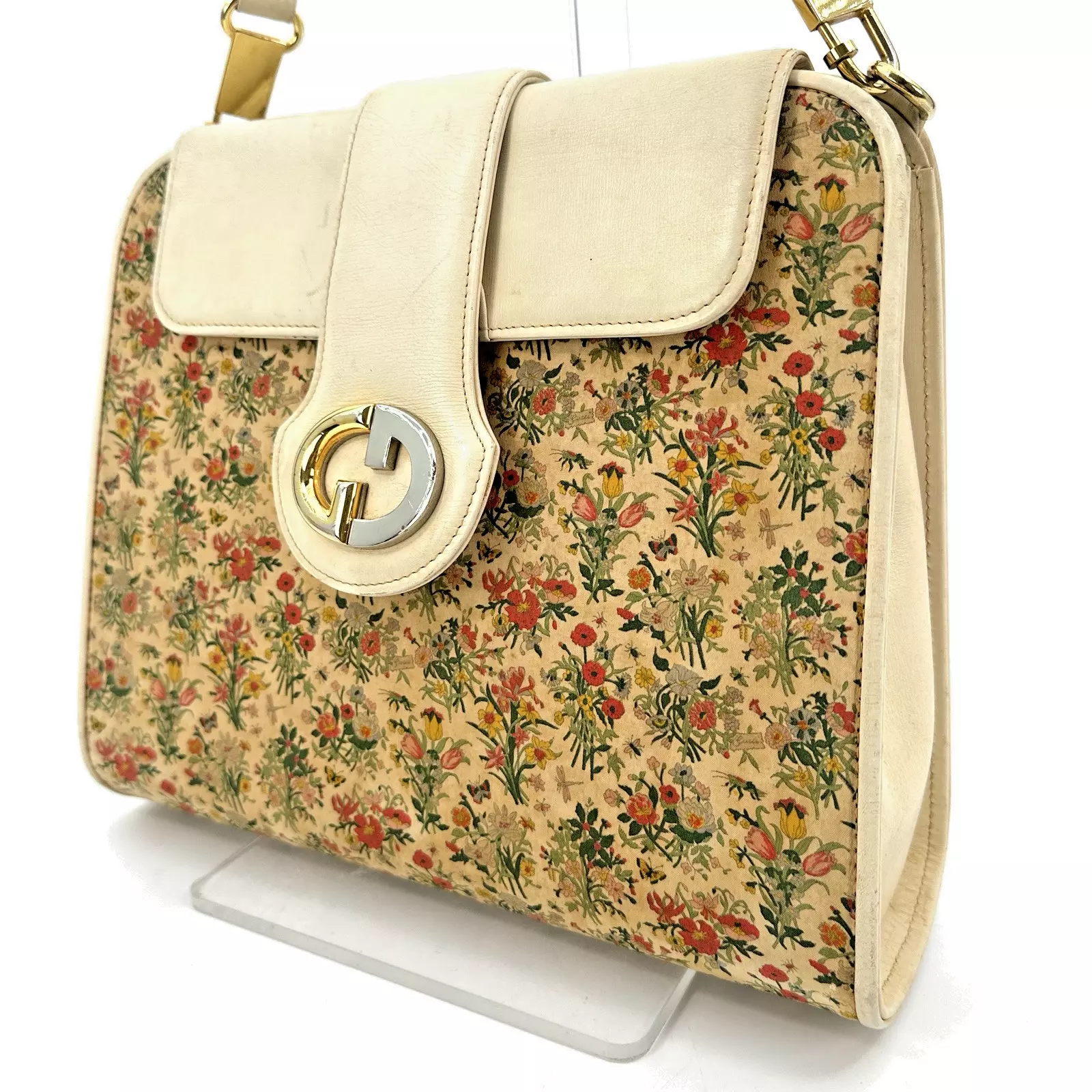 sac à main vintage GUCCI flora blanc cassé authentique du JAPON