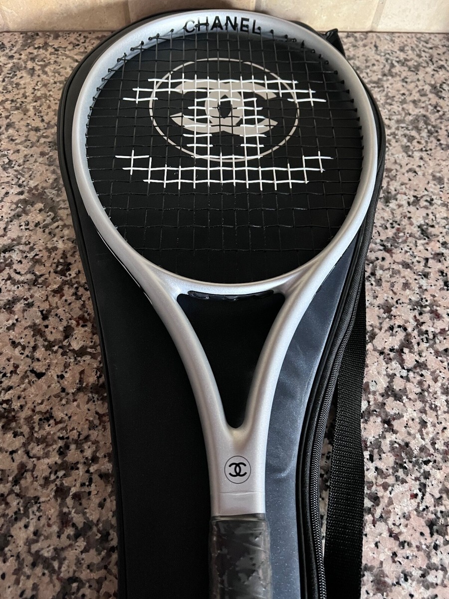 CHANEL TENNIS SILVER BLACK CC LOGO RACKET LEATHER HANDLE CHANEL TENNIS SILVER BLACK CC LOGO RACKET LEATHER HANDLE