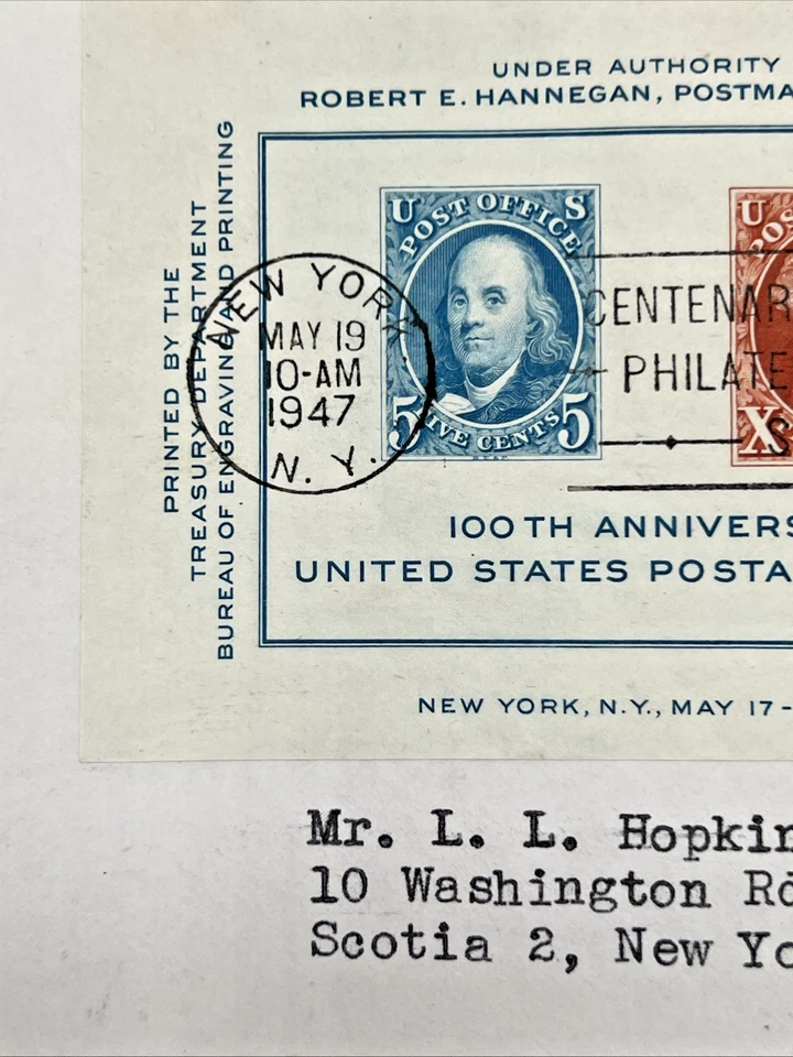 1947 US Postage Stamp Centennial Philatelic Exhibition Cover New York FDC - Image 2 of 3