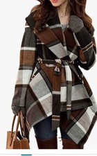Nwt Chickwish Women's Shawl Wrap Coat Checked Size Small